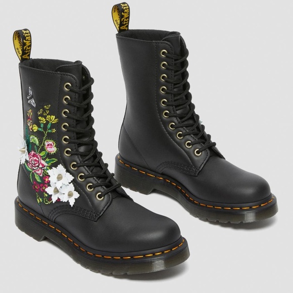 Dr. Martens Women's 1490 Floral Bloom Leather Vonda Butterfly Mid-Calf Boots - Picture 9 of 13